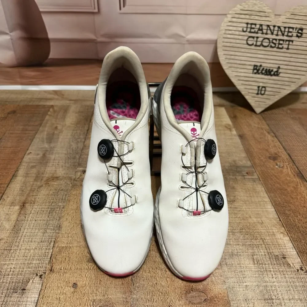 G/Fore G/Drive Golf Shoes Snow White Pink Men's Size 14 PRAY FOR BIRDIES